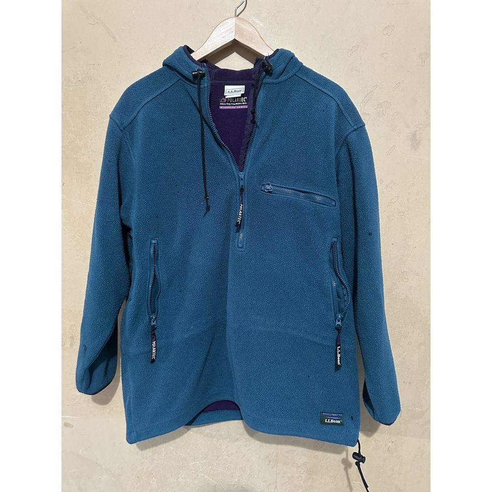 Vintage LL Bean Jacket Men XL Teal Half Zip Fleece Polartec Windbloc Made In USA